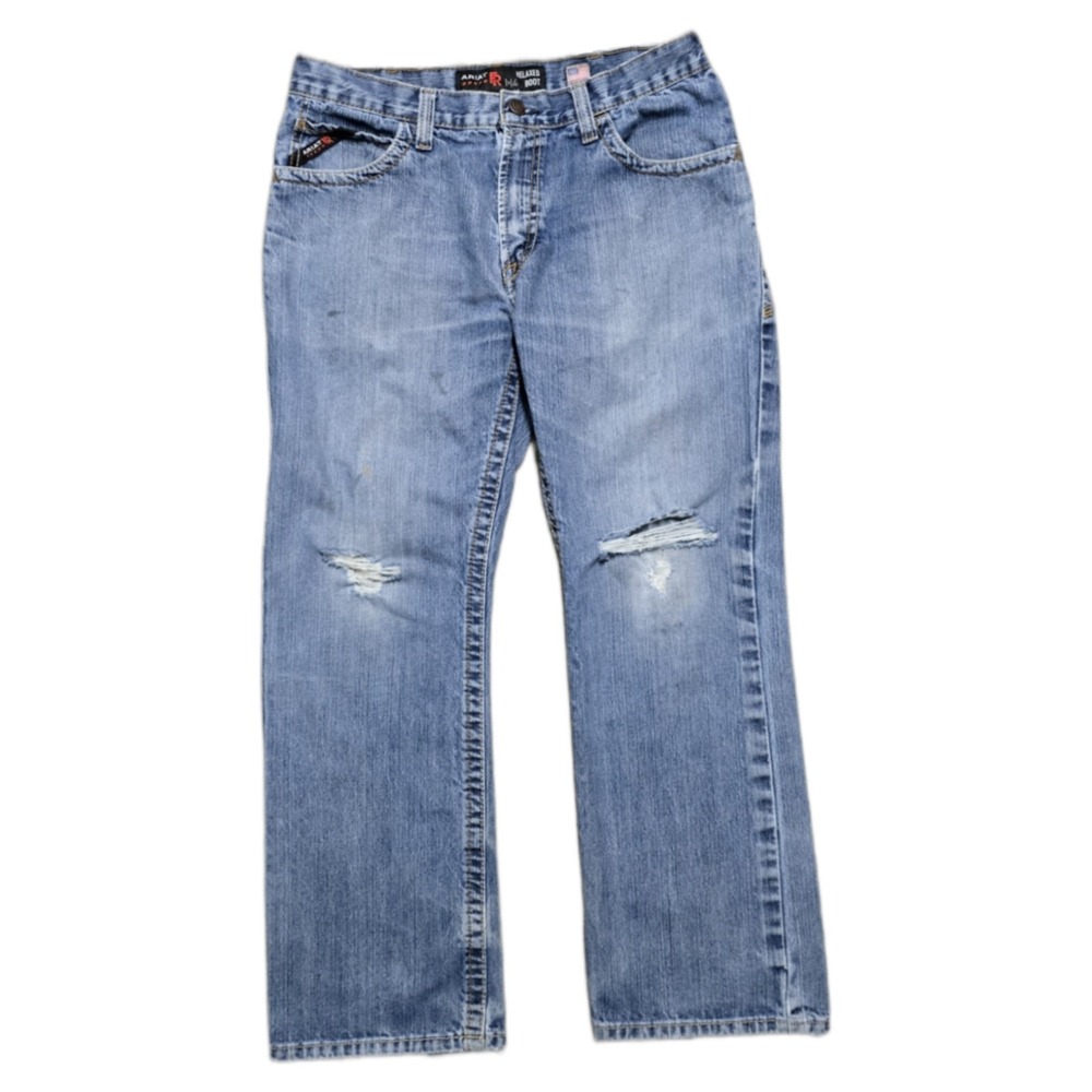 Ariat FR M4 Relaxed Boot Cut Jeans Distressed Denim Men's 34x30 CAT2